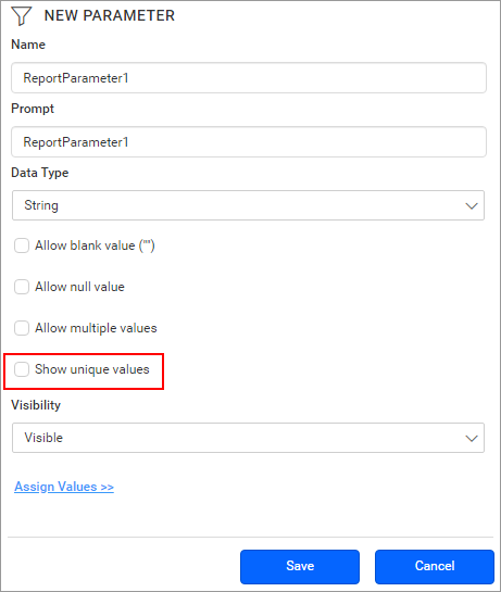 Show Unique Values Option in Parameter Creation