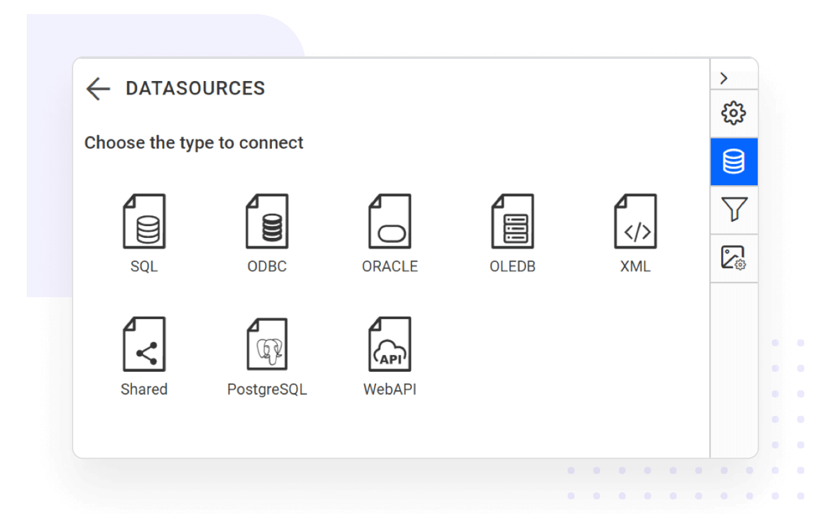 Connect to any data source using the React Report Designer.