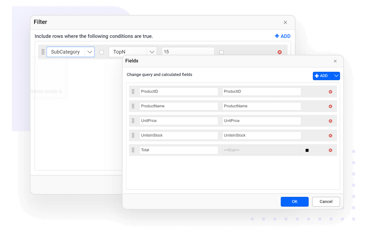 Data shaping to create beautiful reports using the React Report Designer.