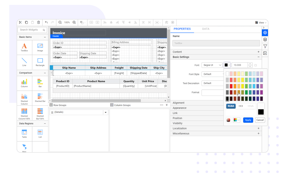 Edit SSRS RDL and RDLC reports using the React Report Designer.