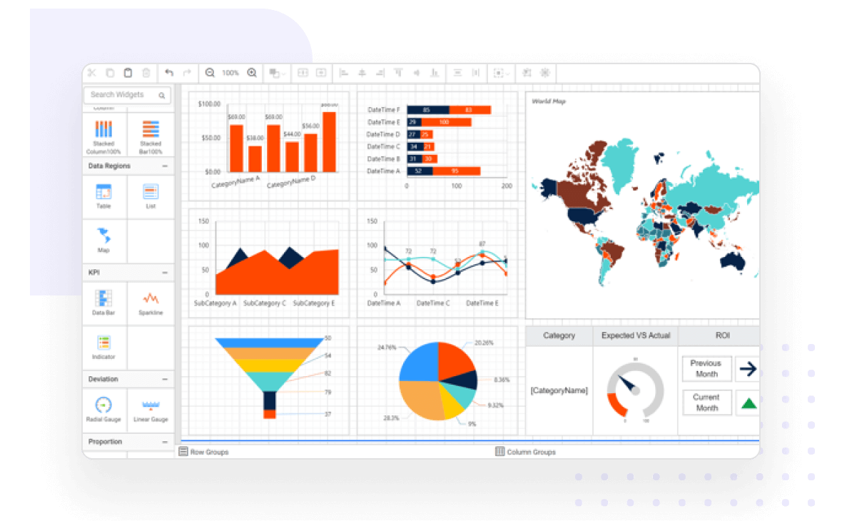 Create stunningly beautiful reports with eye-popping data-visualization using the React Report Designer.