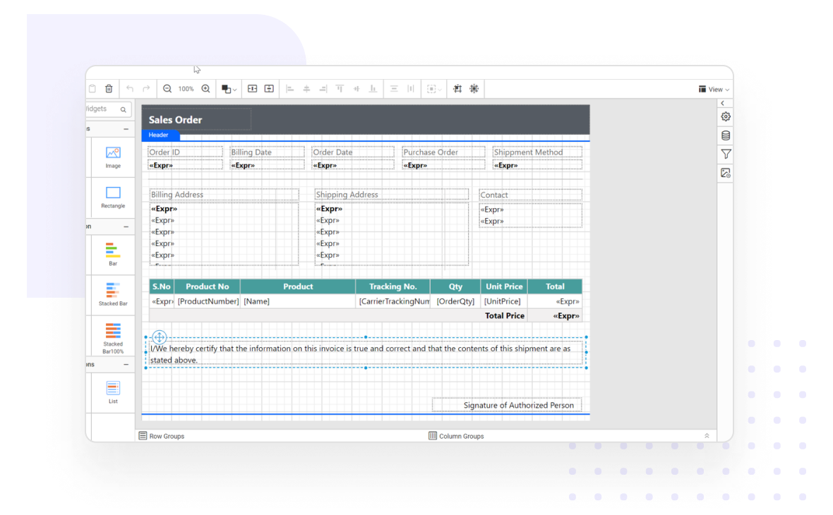 Create professional reports using WYSIWYG design surface