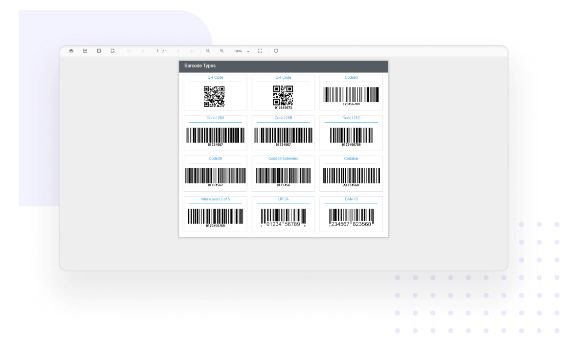 Barcode types are displayed in Report Viewer using custom report item extension