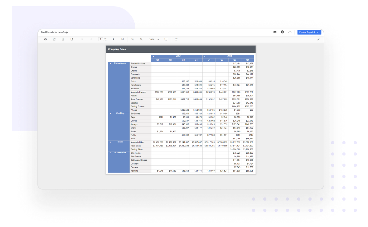 Report Viewer shows table, matrix, list report item