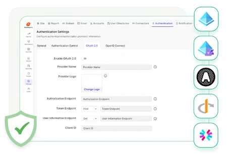 Self-service reporting product interface with export options