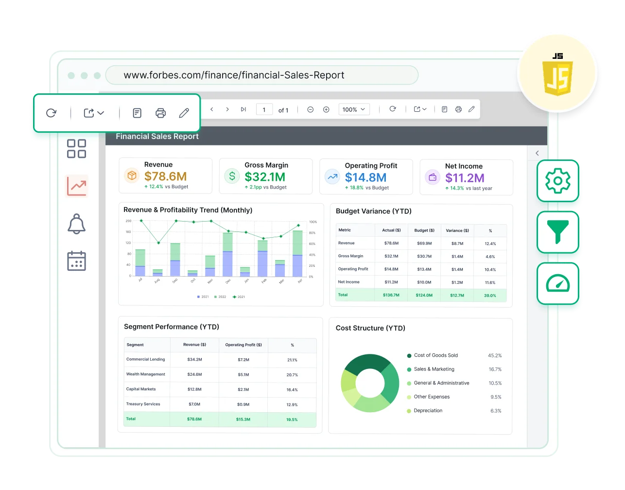 JavaScript Report Viewer Banner