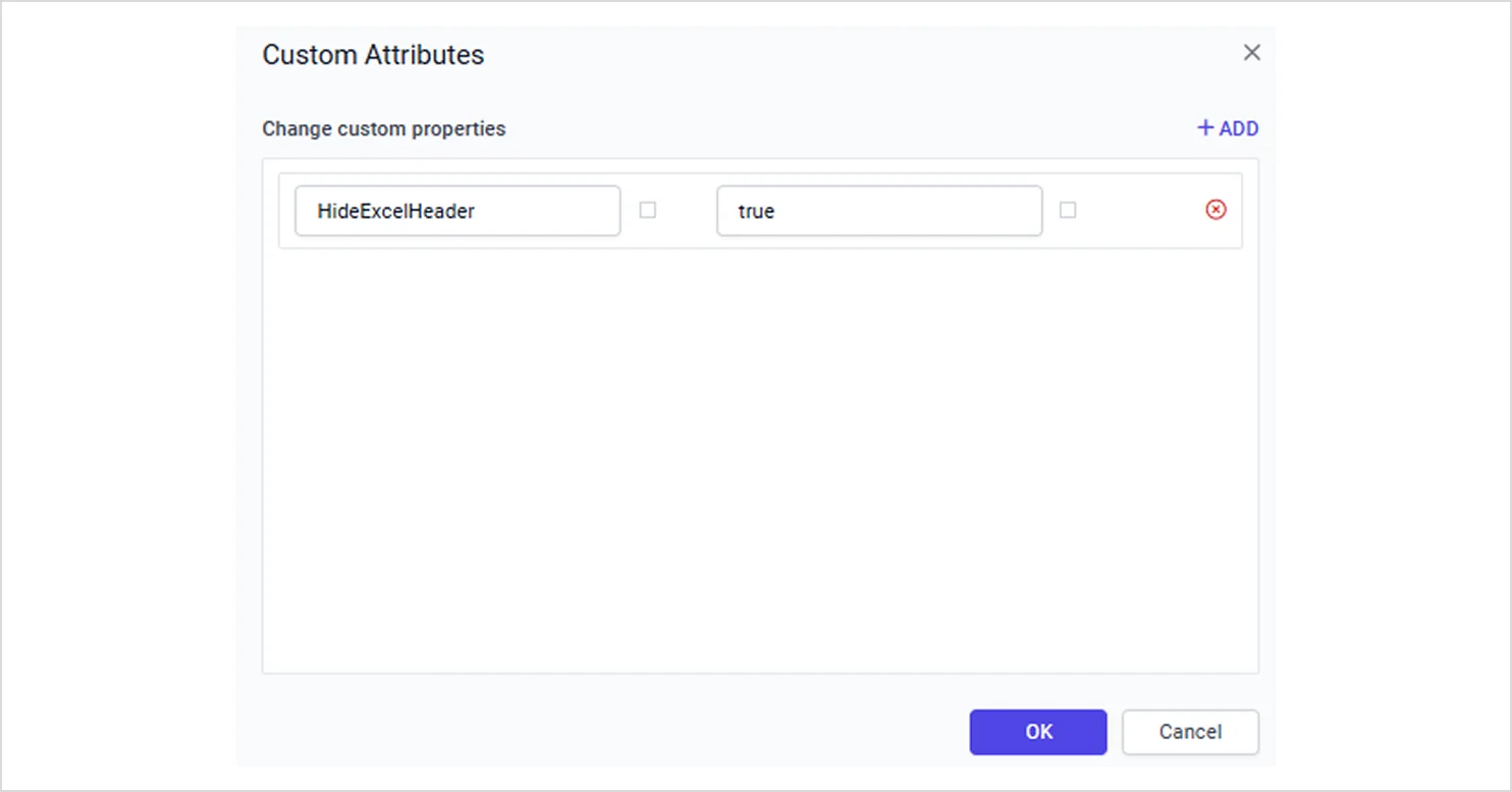 Hide excel header custom property