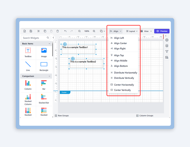 How to Align Report Items Using Alignment Options