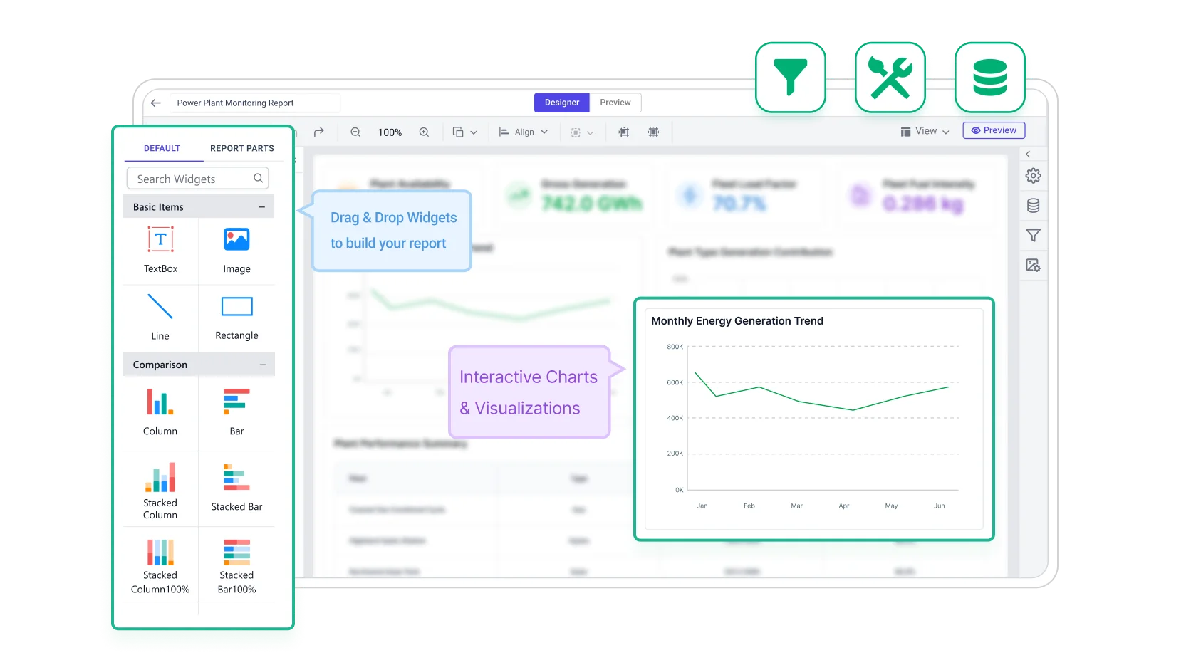 Build and customize power plant monitoring report