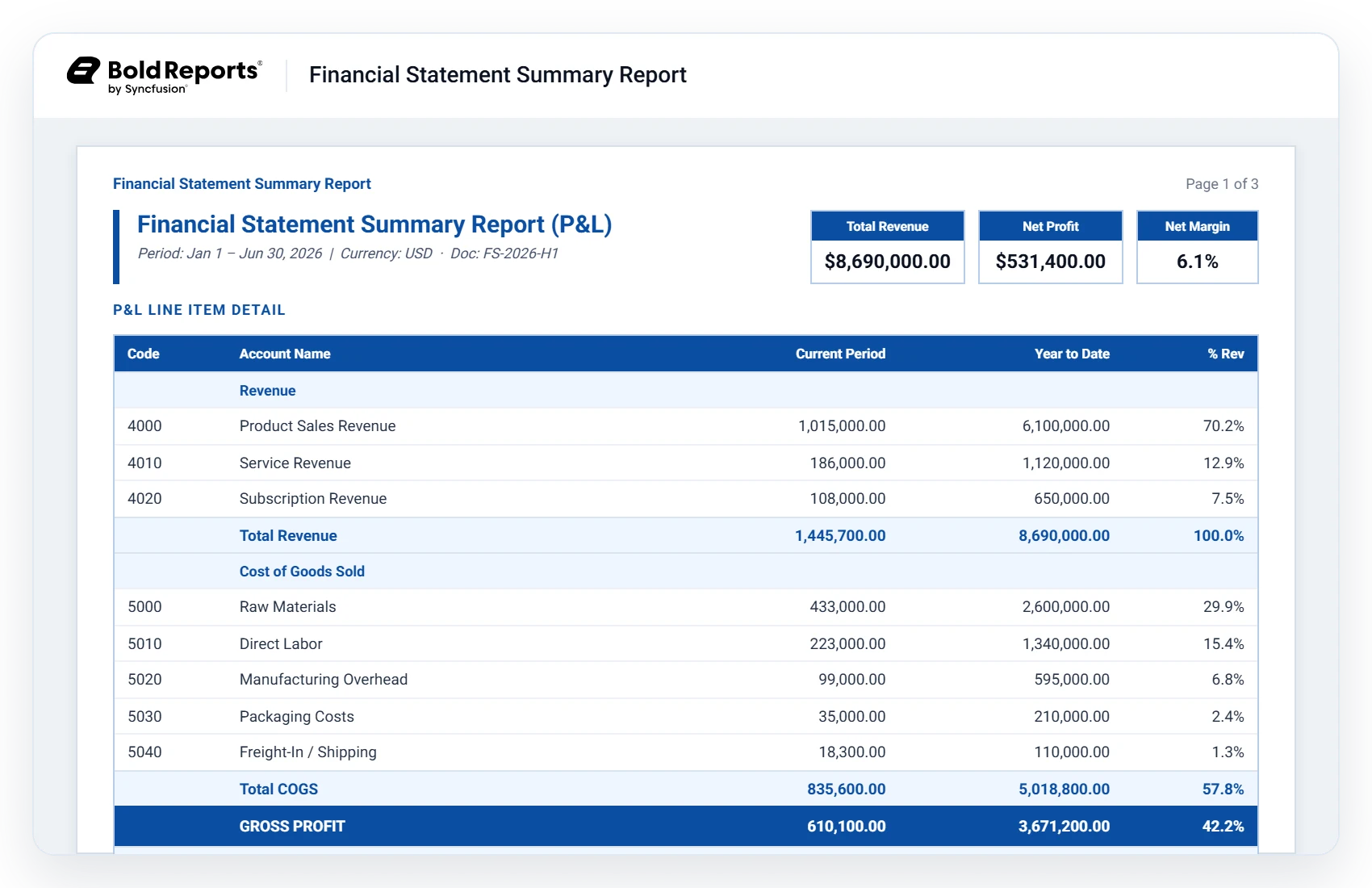 Financial statement summary report template