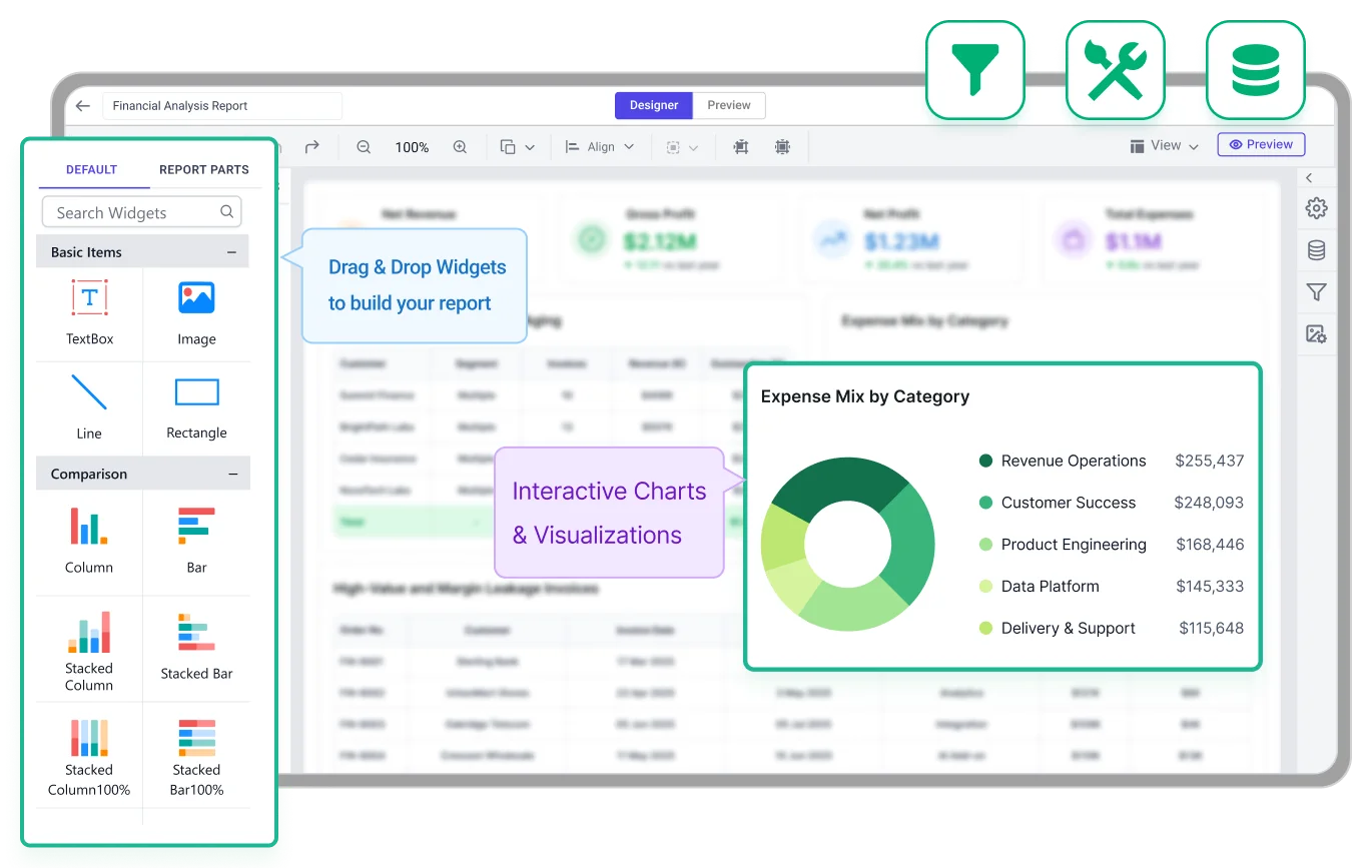 Build and customize financial analysis report customize