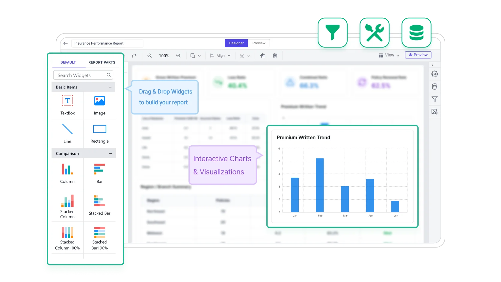 Build  and customize insurance performance report
