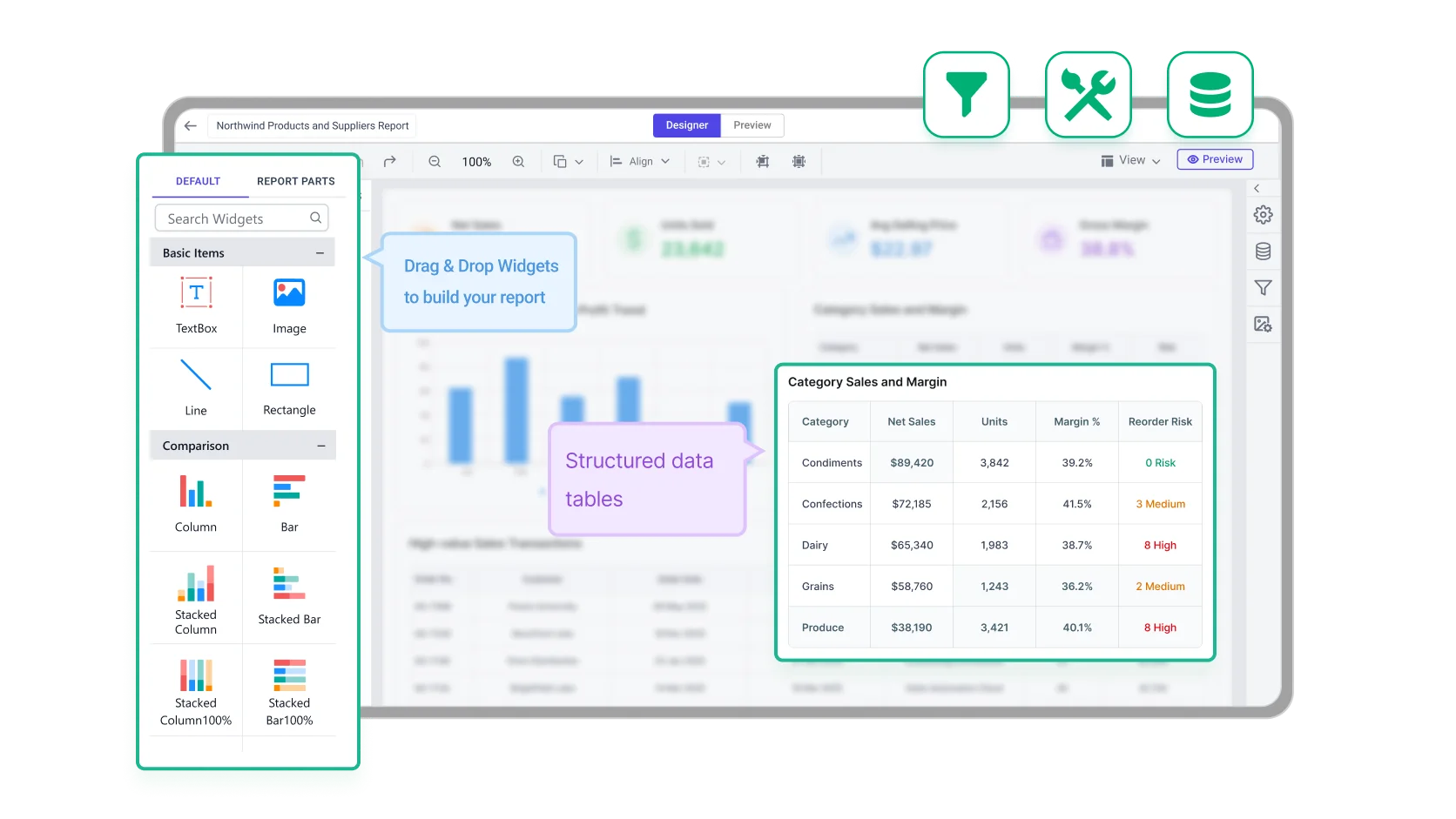 Build and customize northwind products and suppliers report customise