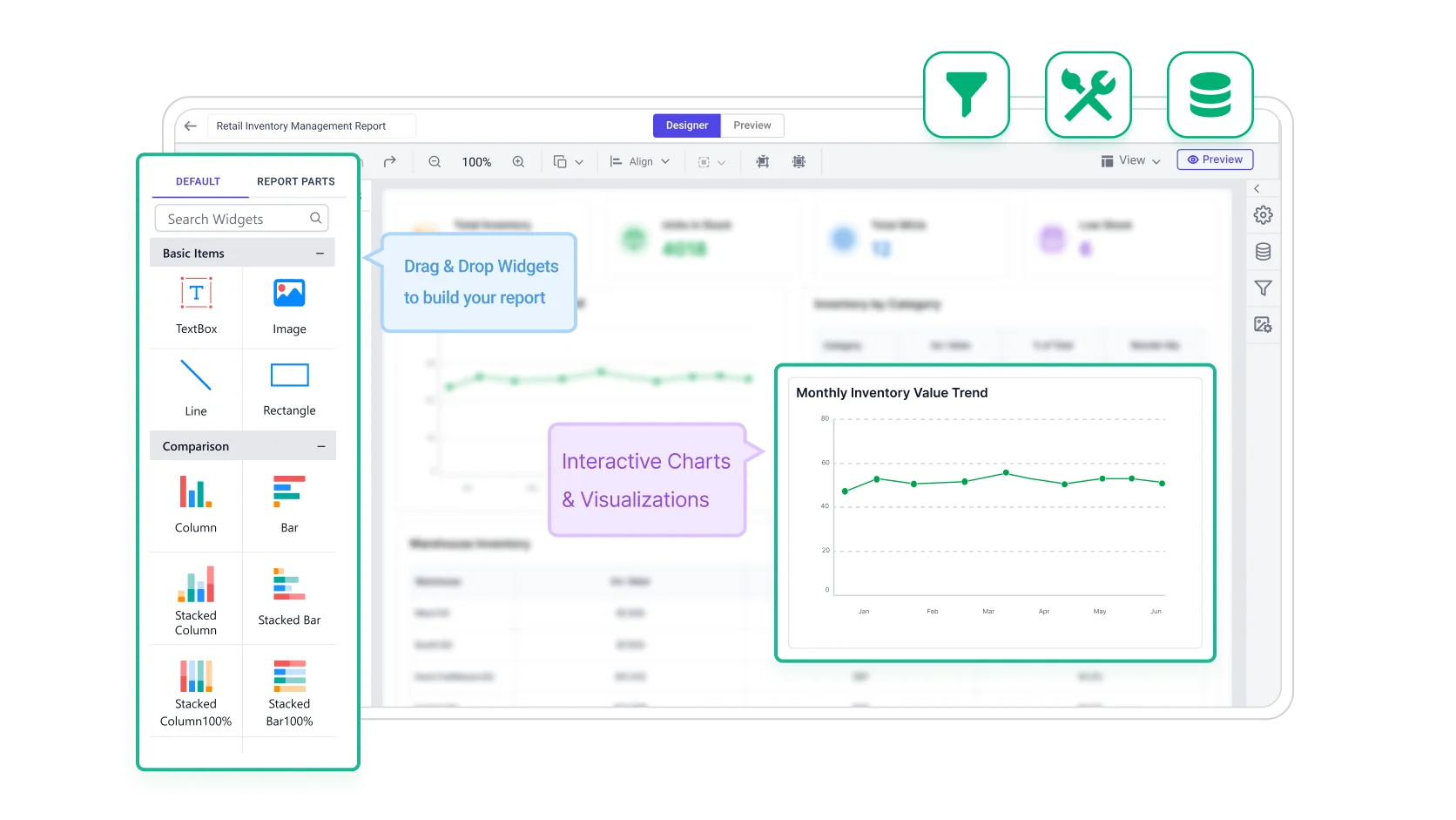 Build and customize retail inventory management report