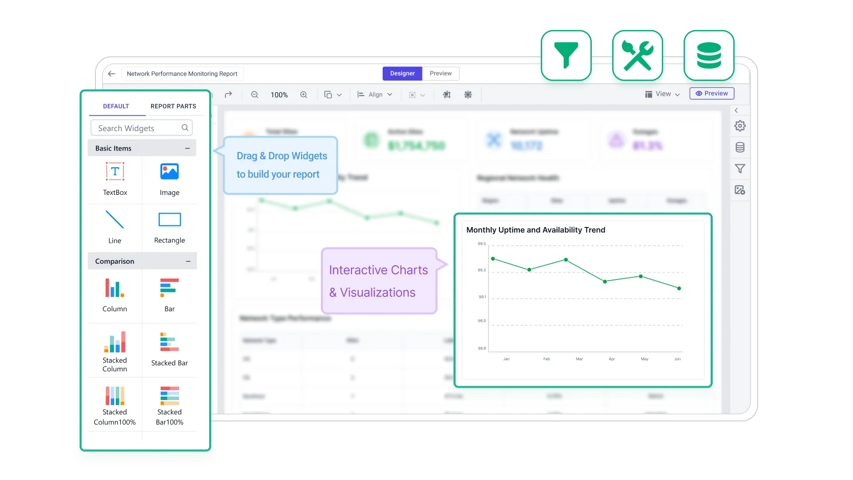 Build and customize network performance monitoring report