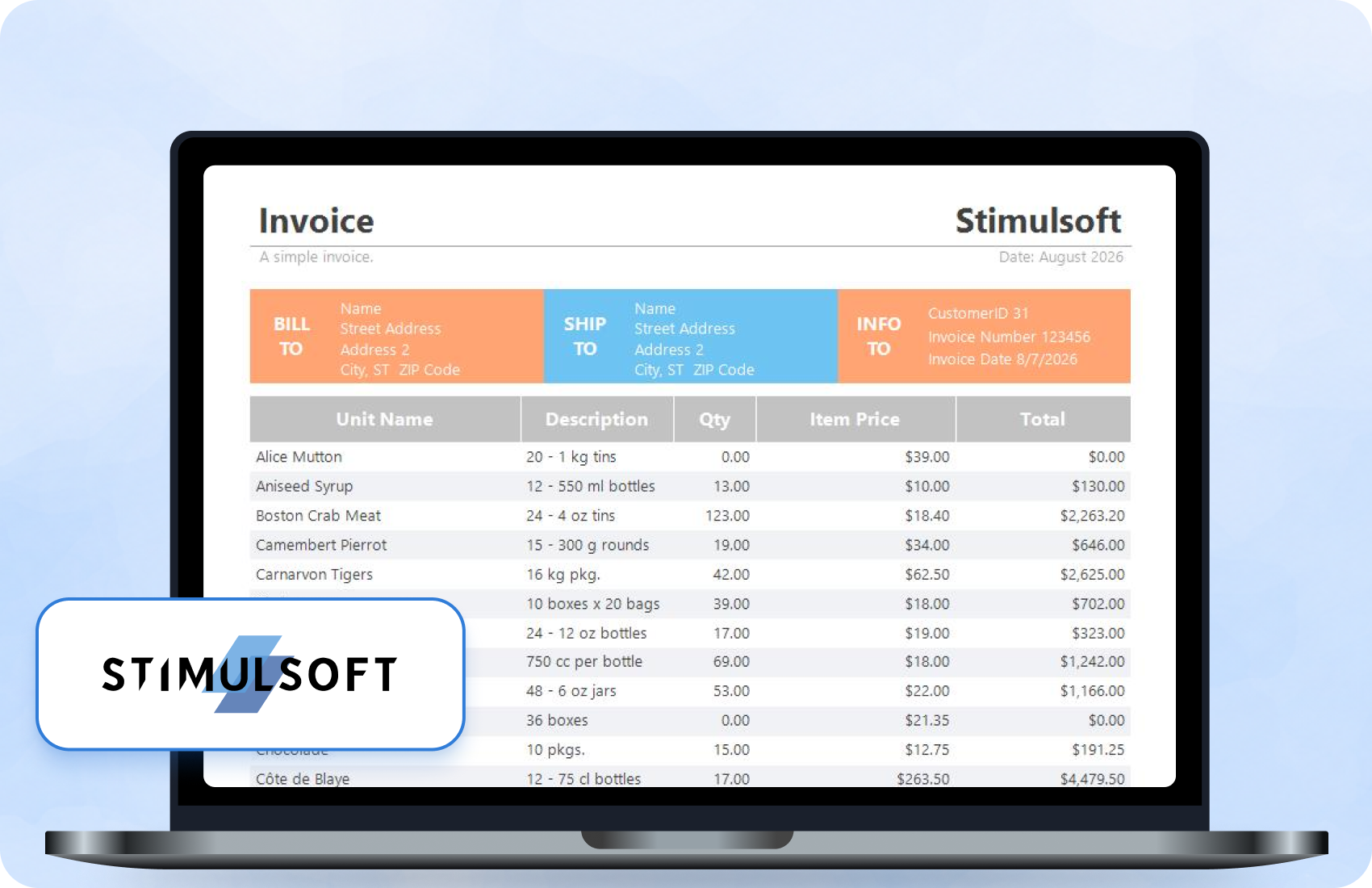 stimulsoft-reporting-invoice-detail-report-shown-on-a-laptop